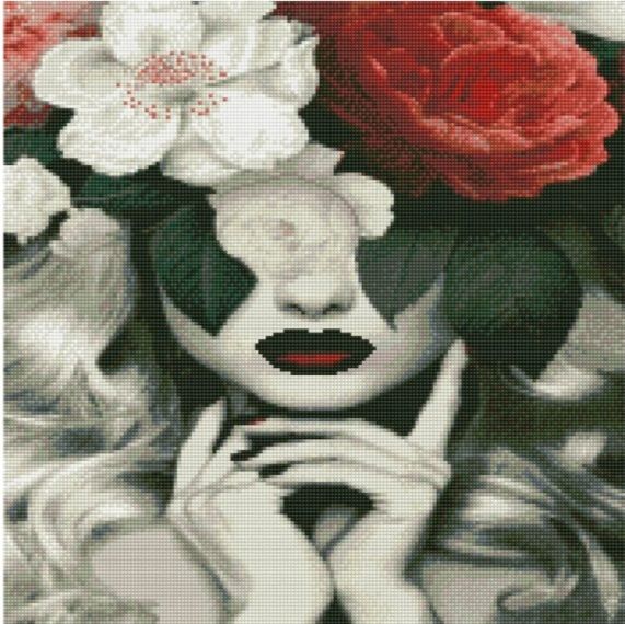 Алмазна мозаїка  Дівчина з квітами