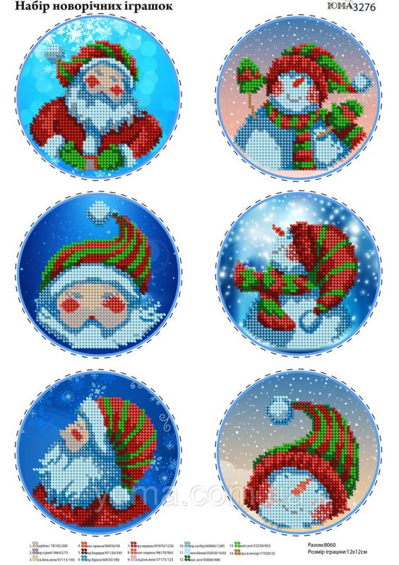 Новорічний набір іграшок для вишивки (заготовка не пошита) №1