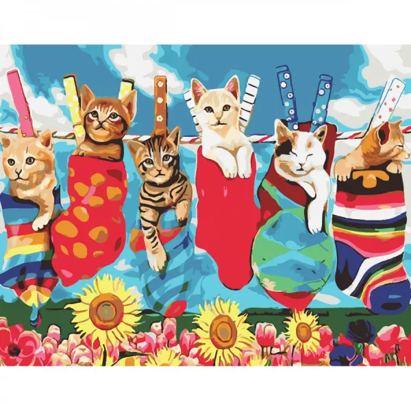 Набір для розпису по номерах Котики в шкарпетках