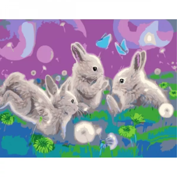 Набір для розпису по номерах Зайченята на галявині