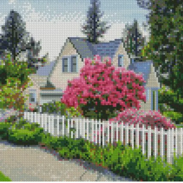 Алмазна мозаїка Будиночок з кущем троянд
