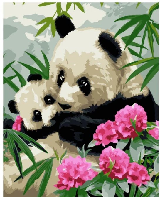 Набір для розпису по номерах Панди у квітах