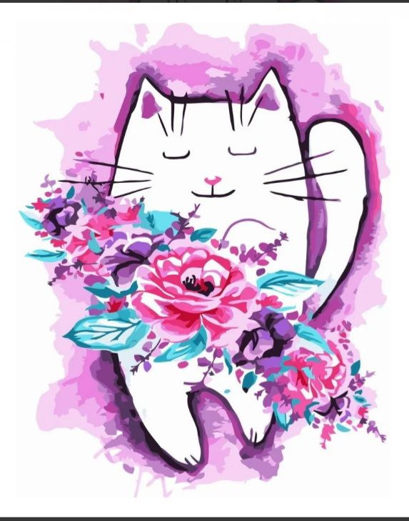 Набір для розпису по номерах Акварельний котик з квітами