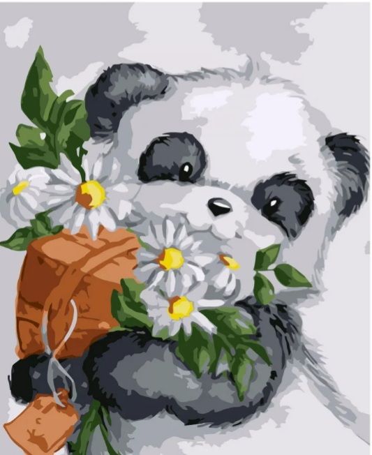 Набір для розпису по номерах Панда з квітами