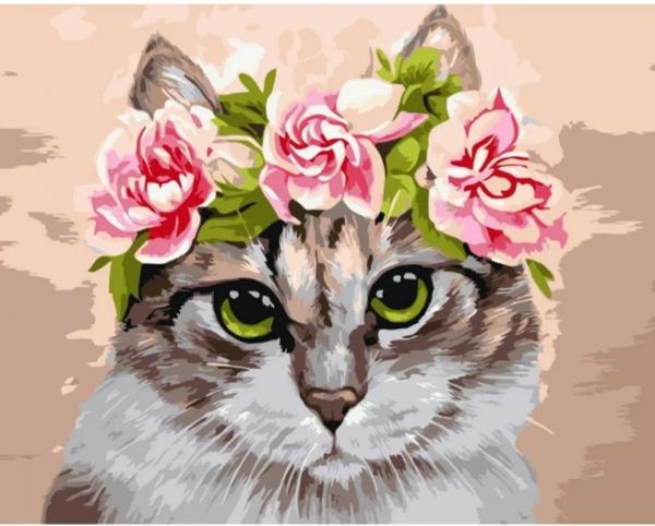 Набір для розпису по номерах Кіт у віночку