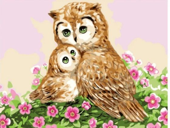 Набір для розпису по номерах Сова з дитинчам