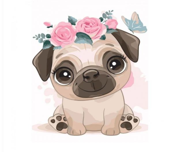 Набір для розпису по номерах Малятко мопс з віночком