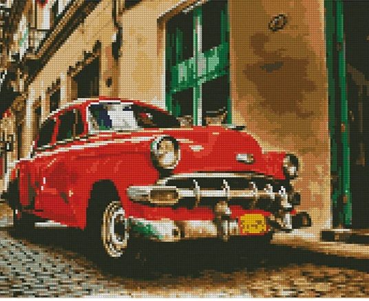 Алмазна картина  Червоний ретро-автомобіль