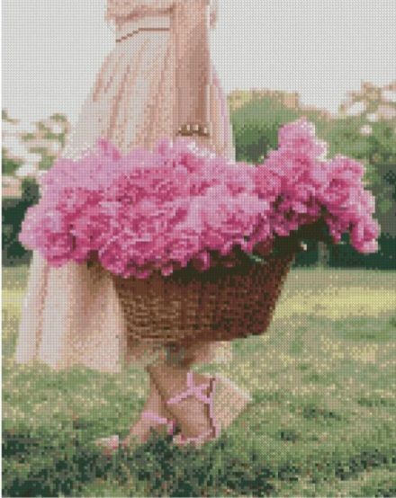 Алмазна картина Дівчина з кошиком півонії