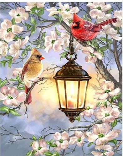 Алмазна картина  Ліхтар в квітучому саду