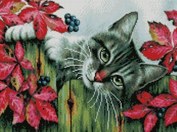 Алмазна картина  Кіт у виноградній лозі