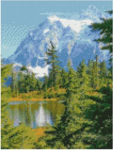 Алмазна мозаїка Краєвид - гори та ялинки