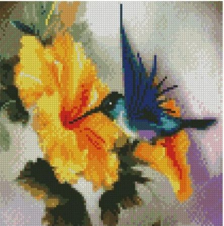 Алмазна мозаїка Колібрі та жовті квіти