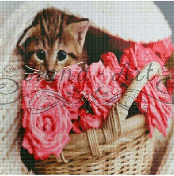 Алмазна мозаїка  Котик у кошику