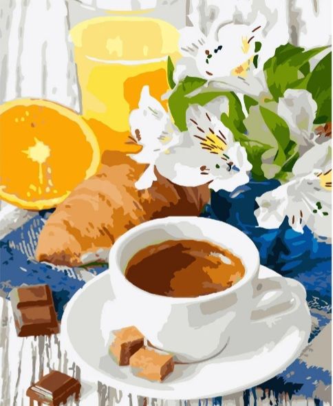 Картина за номерами Чай,сік та круасан