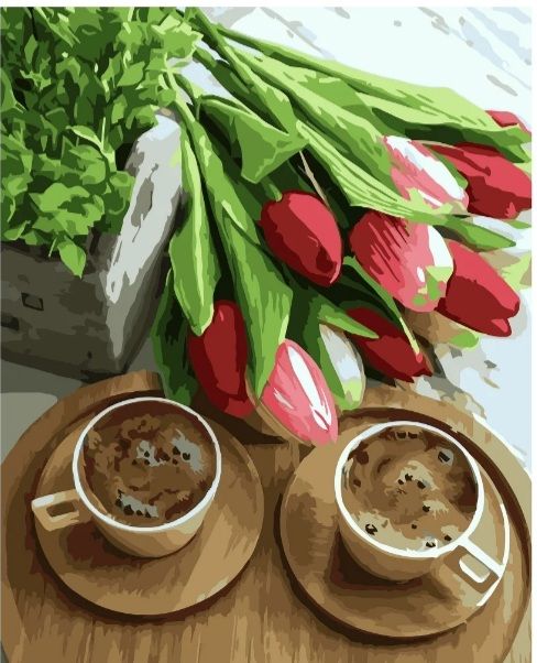 Картина за номерами  Кава та тюльпани