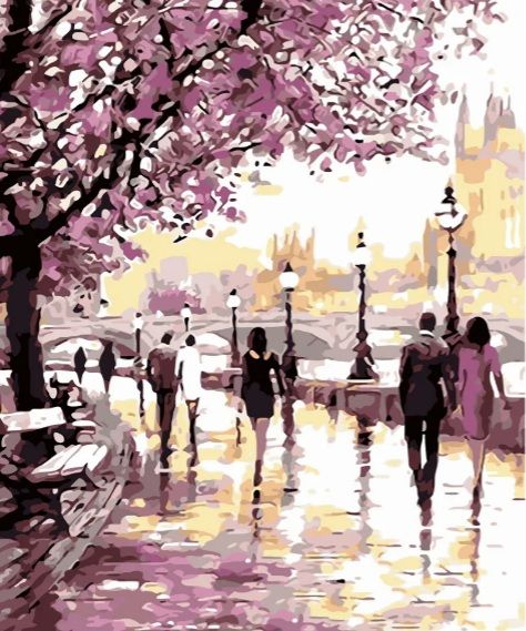 Картина за номерами Набережна в фіолетових тонах