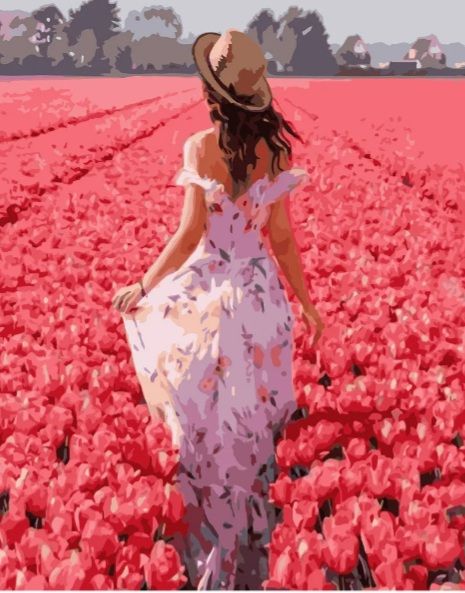 Картина за номерами  Дівчина в полі квітів