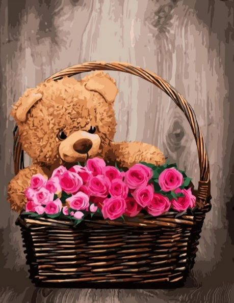 Картина за номерами  Ведмедик з квітами