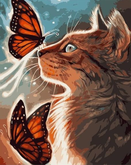 Картина за номерами Кіт з метеликами