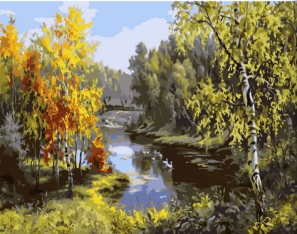 Картина за номерами Річка та гуси