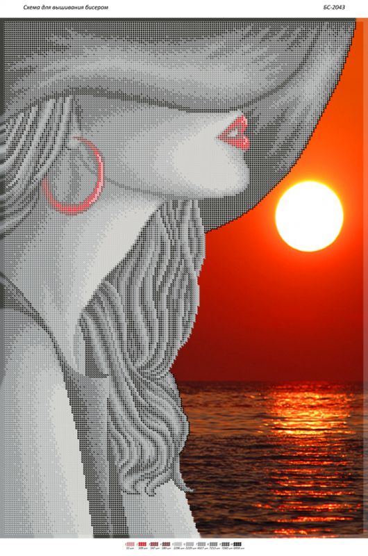 Схема для вишивки Дівчина в капелюсі на червоному заході