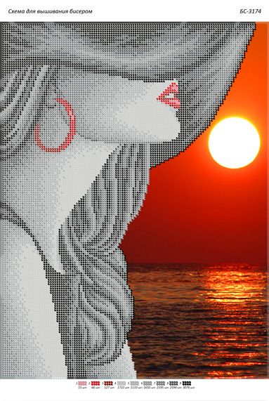 Схема для вишивки Дівчина у капелюсі на червоному  заході