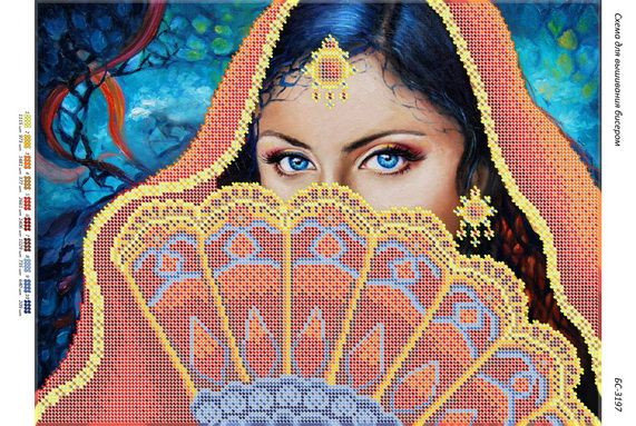 Схема для вишивки Дівчина з віялом