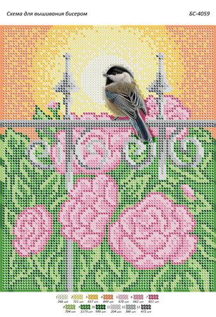 Схема для вишивки Синичка і півонії