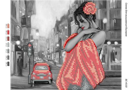 Схема для вишивки Дівчина у червоному  ч/б