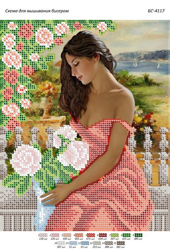 Схема для вишивки Дівчина у червоному на балконі