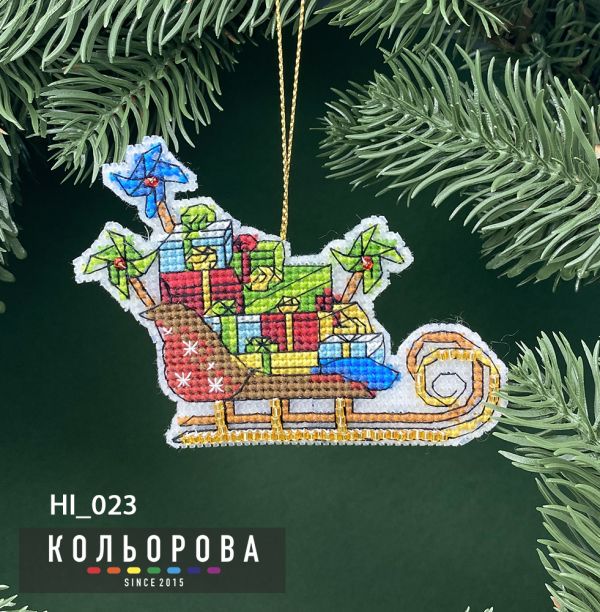 Новорічна іграшка на пластиковій основі  №23 Шалені санчата