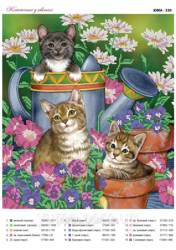 Схема для вишивки  часткова  Котики у квітах
