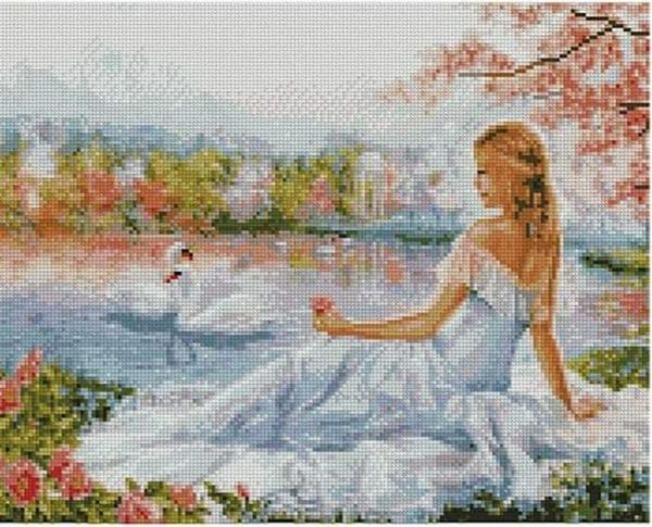 Алмазна мозаїка  Дівчина та лебеді