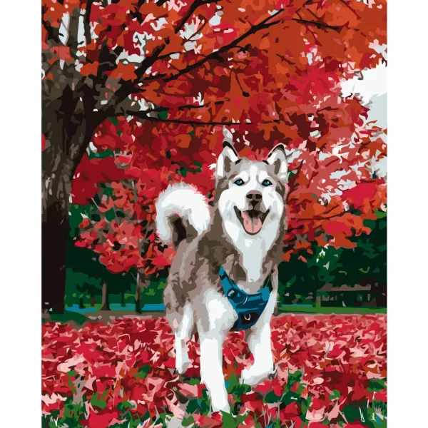 Картина за номерами Хаскі восени