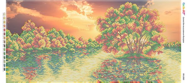 Панно для вишивки  Осінній захід біля річки